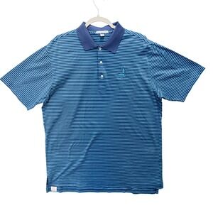 Peter Millar Mens Large Blue Stripe Golf Polo Shirt Pinehurst 1895 Embroidered